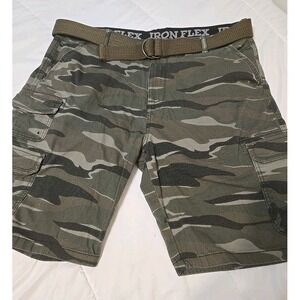 Iron Flex Camo Cargo Shorts with Belt Size 40